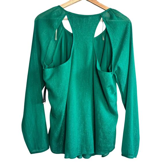 I Love Ronson Green Shimmer Long Sleeve Blouse NWT Holiday Party Top Size Large - Picture 4 of 6